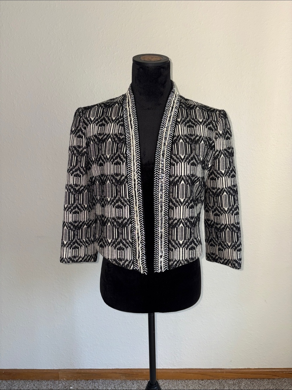 Black & White Patterned Cropped Jacket